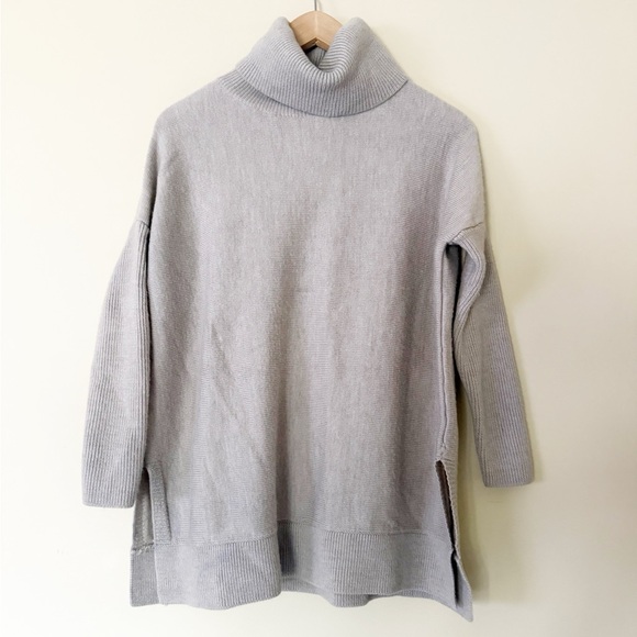 Boden Beige Oatmeal Turtle Neck Split Hem Loose Relaxed Fit Wool Tunic Sweater - Picture 1 of 6